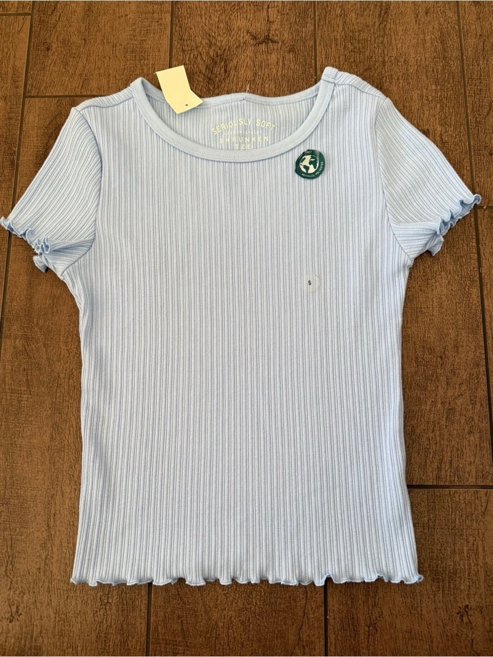 Aeropostale Seriously Soft Ruffle Trim Shrunken Tee Light Blue Sz Small